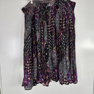 Vintage 1990s Basic Edition Floral Patchwork Skirt Black and Pink Flowy Gypsy‎ M